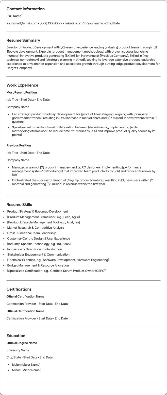 Director of Product Development resume example