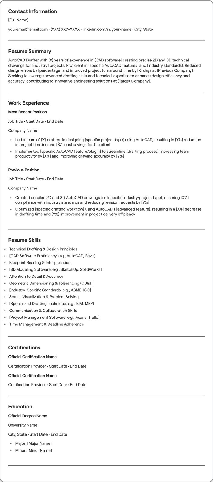 Autocad Drafter resume example
