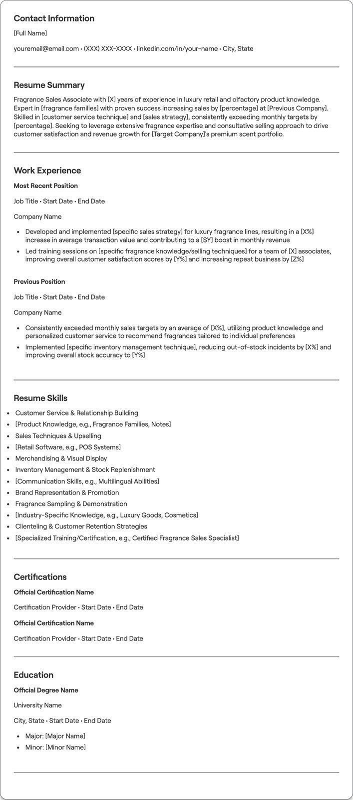 Fragrance Sales Associate resume example