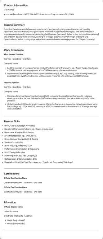 Front End Developer resume example