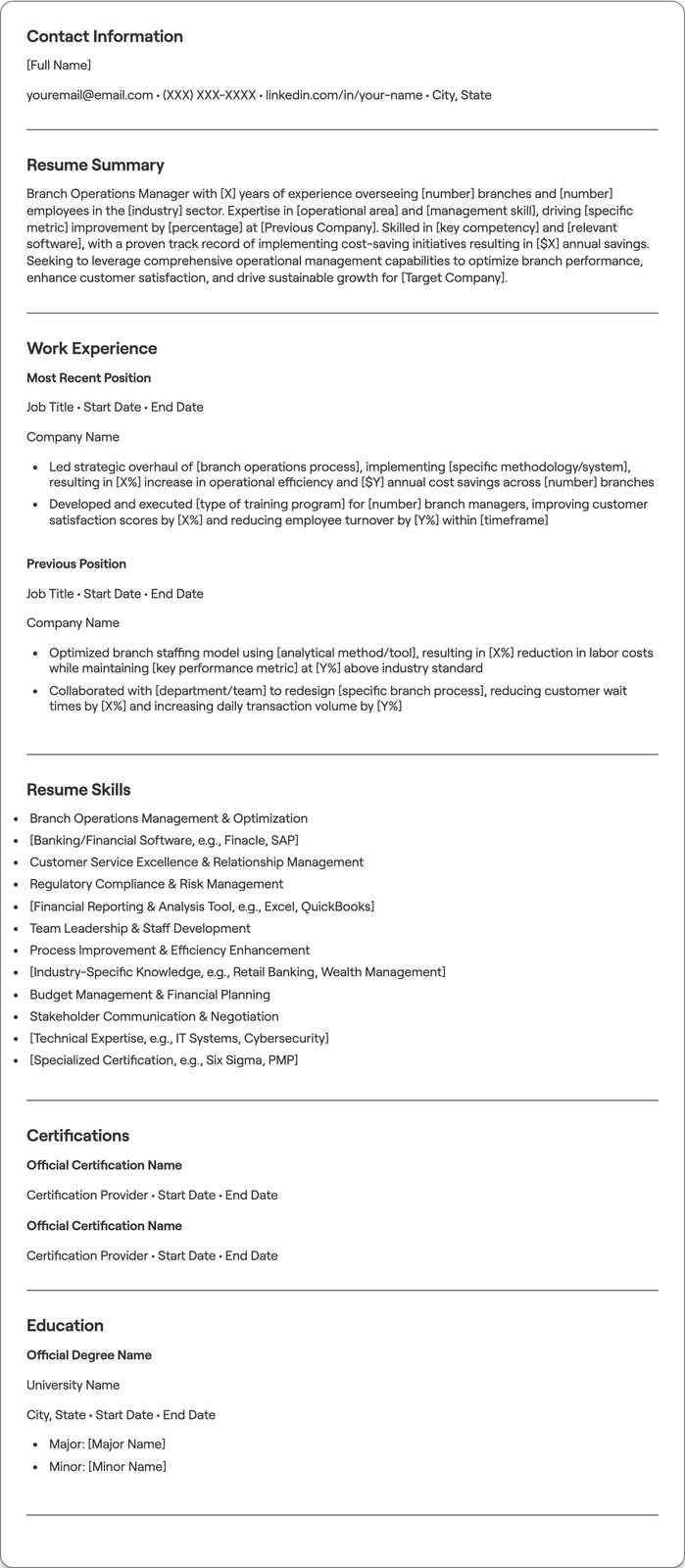 Branch Operations Manager resume example