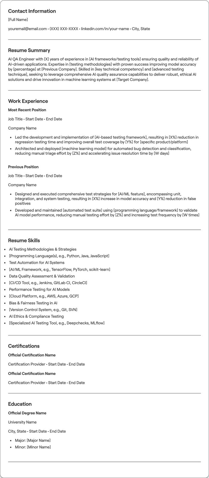 AI QA Engineer resume example