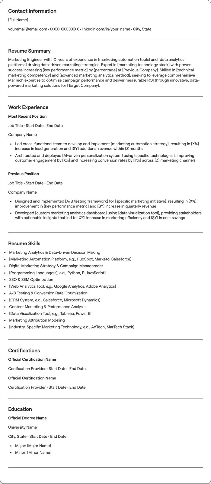 Marketing Engineer resume example