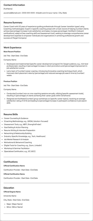 Career Coach resume example