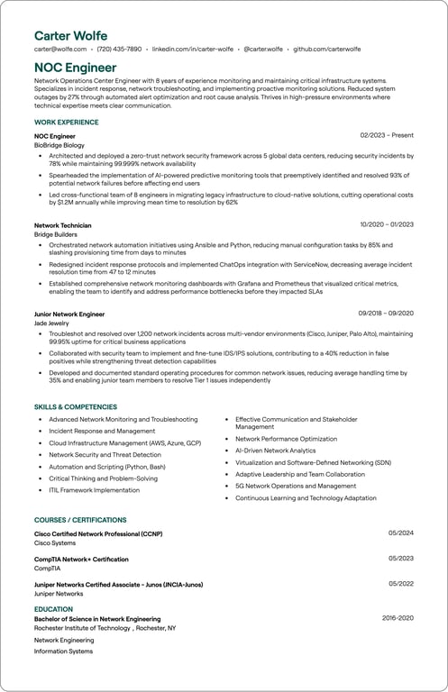 NOC Engineer resume example