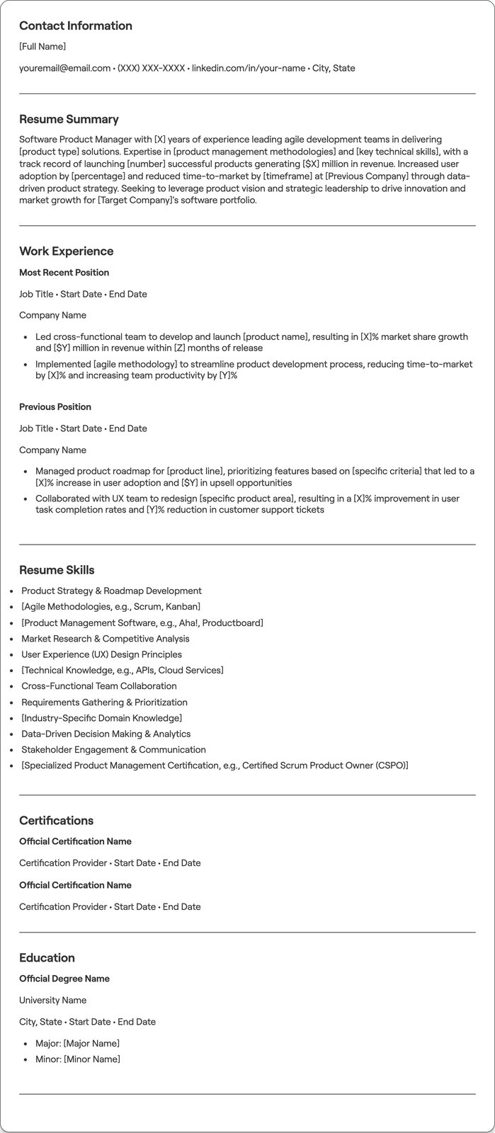 Software Product Manager resume example