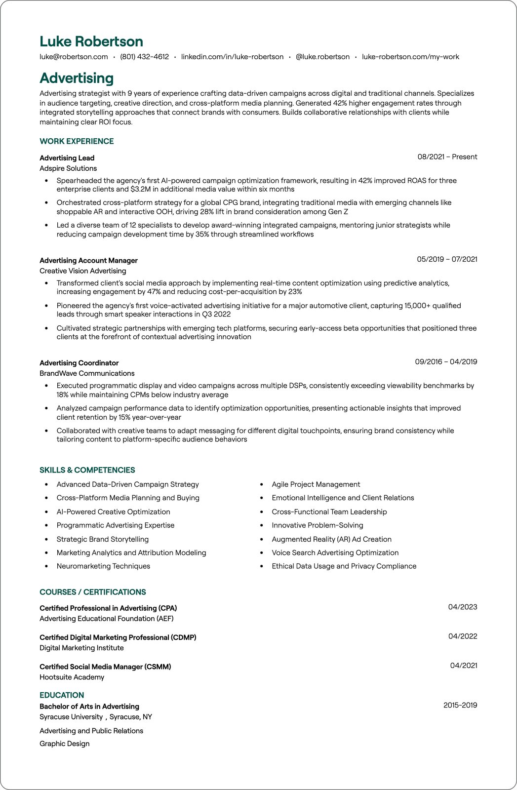 Advertising Director resume example