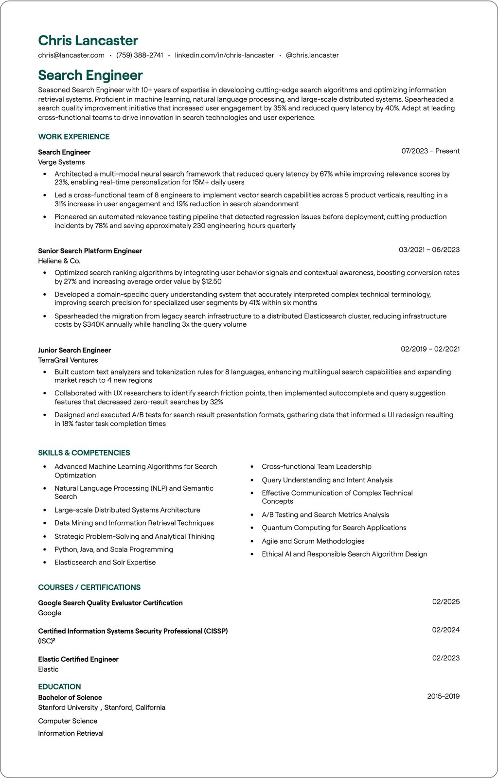 Elastic Search Engineer resume example