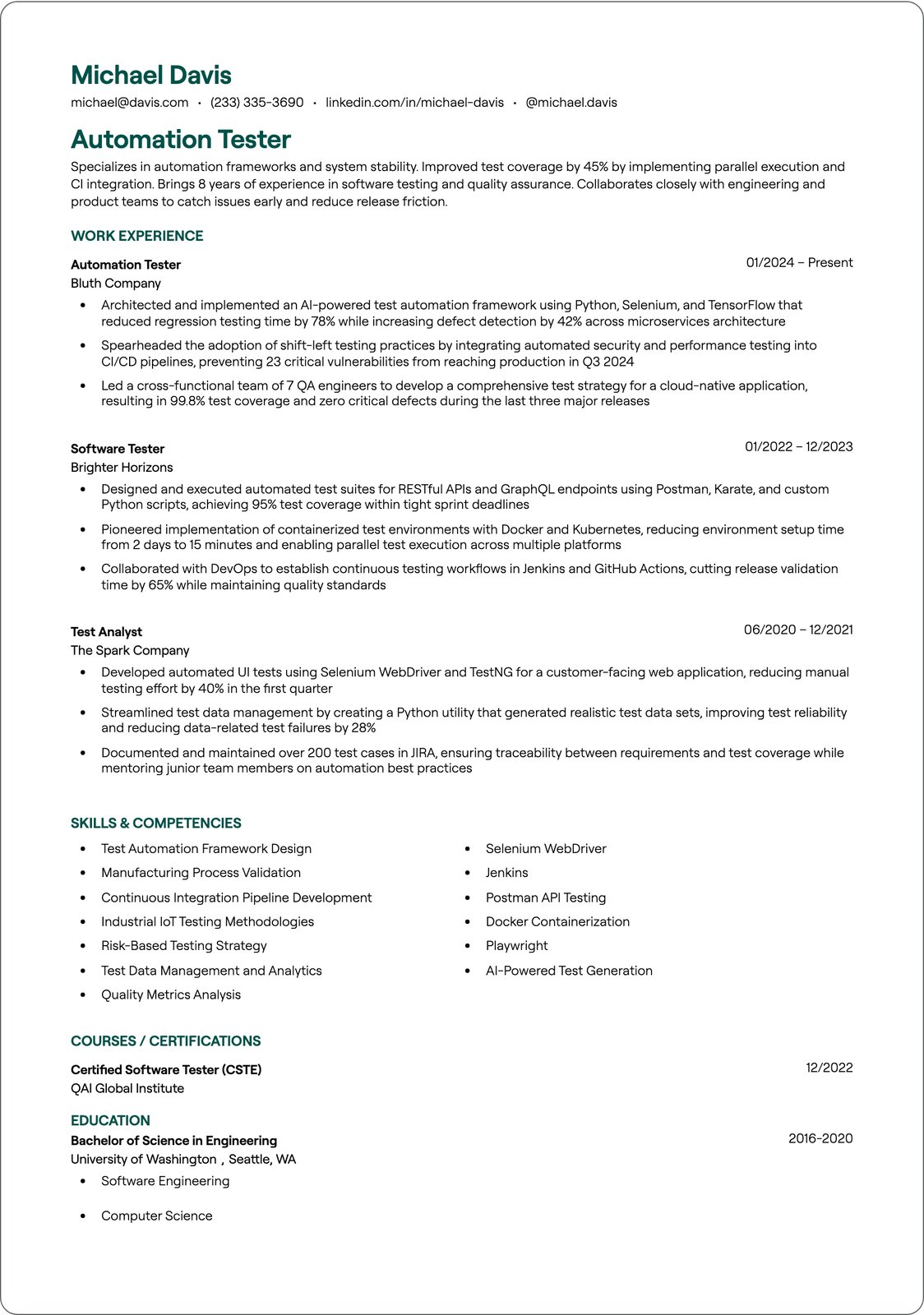 Software QA Manager resume example