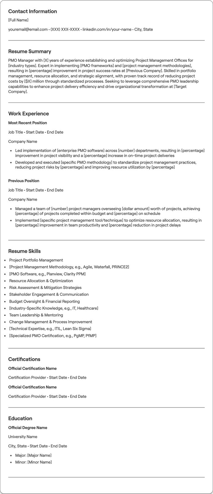 PMO Manager resume example