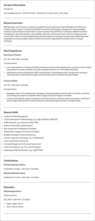 PMO Manager resume example