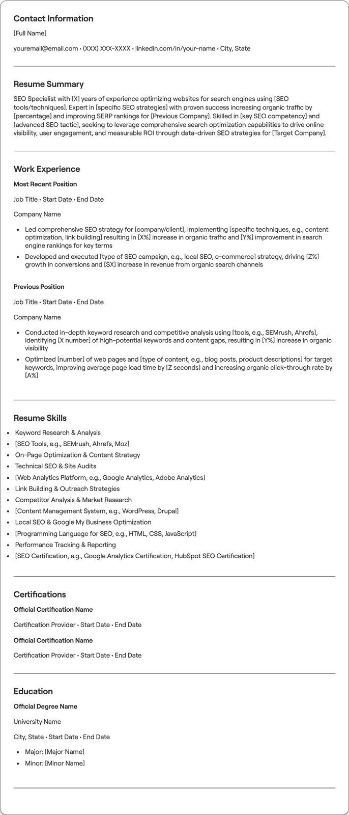 SEO Specialist resume example