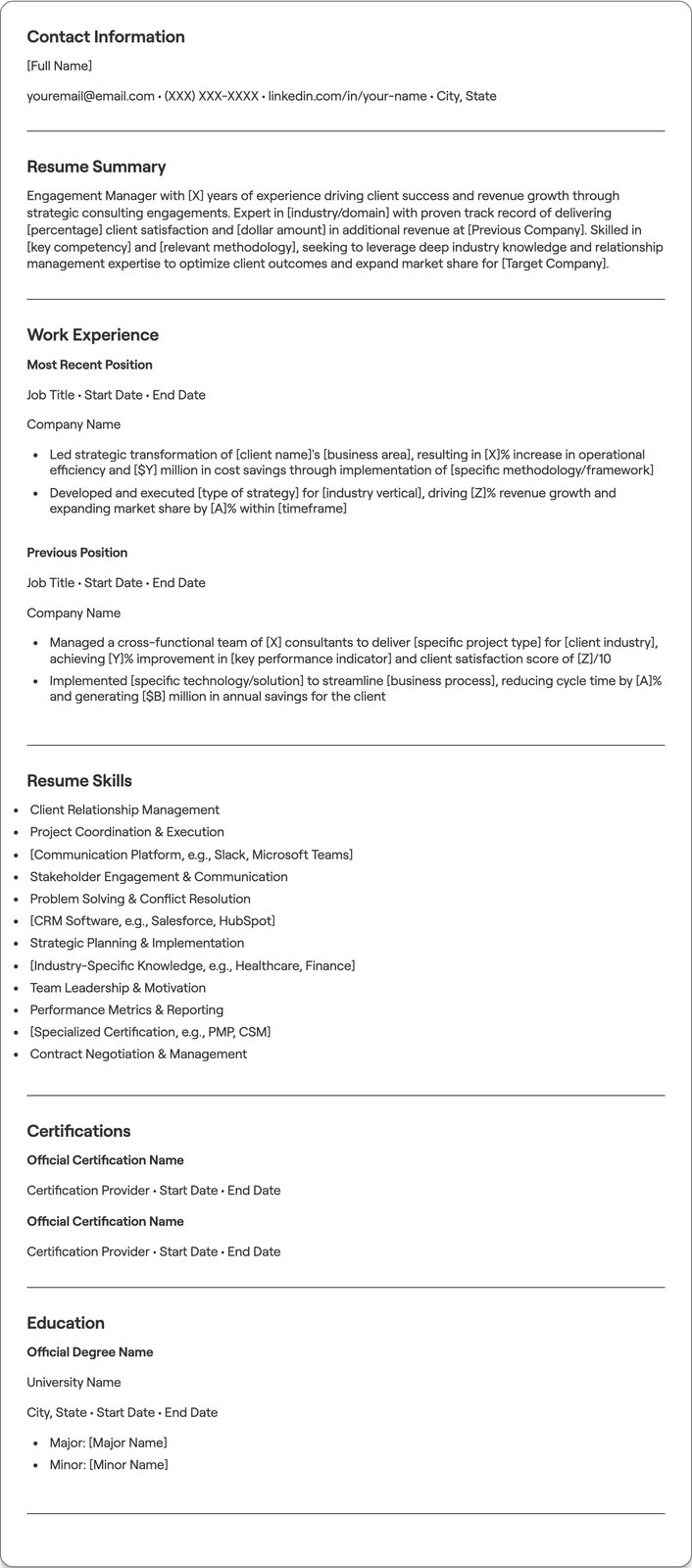 Engagement Manager resume example