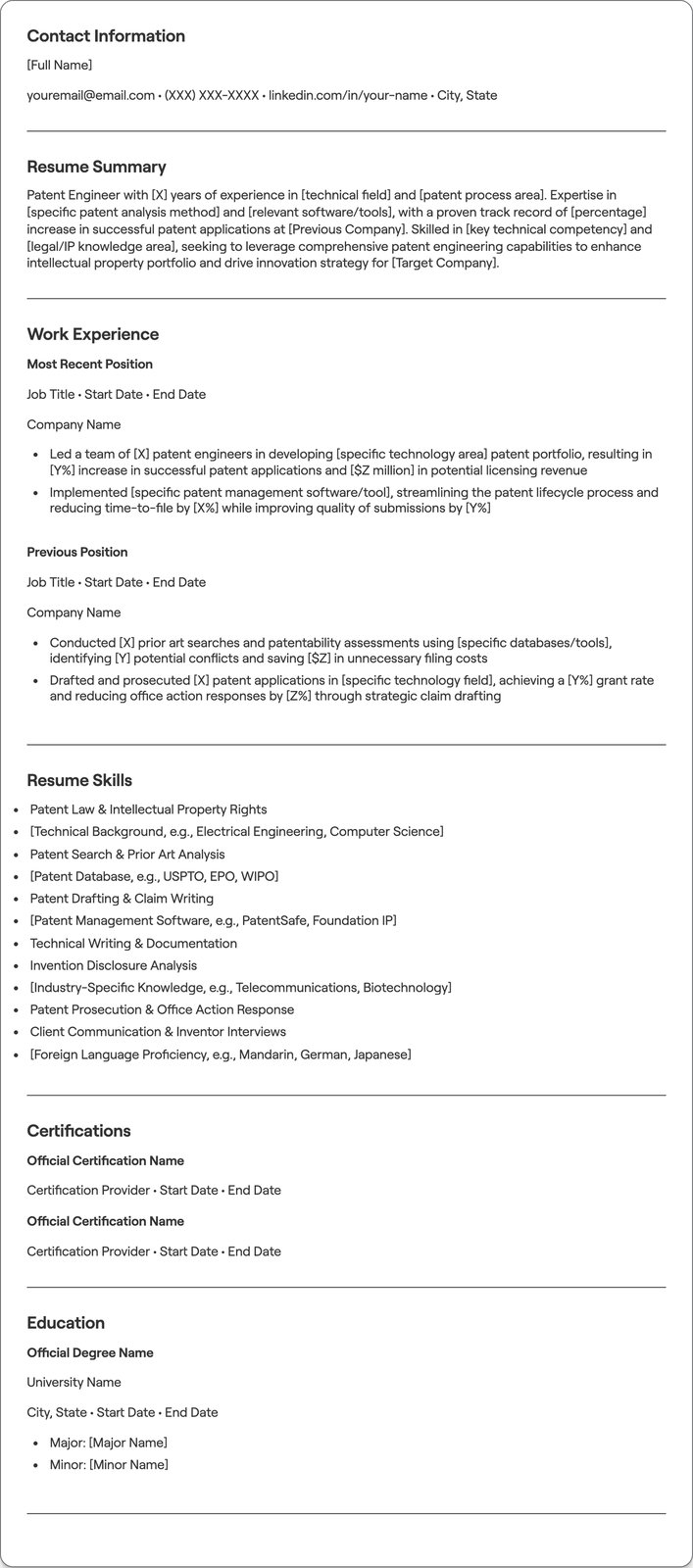 Patent Engineer resume example