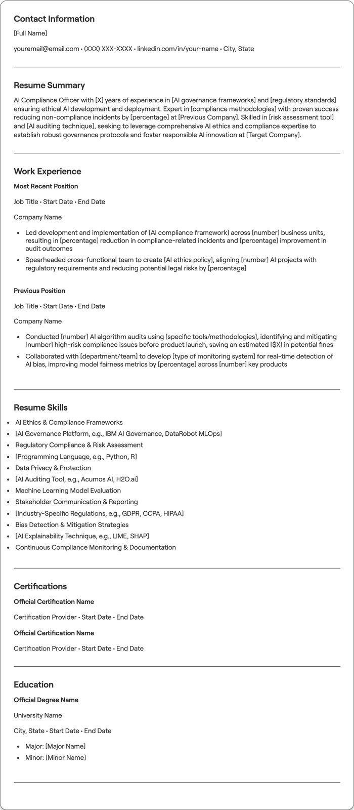 AI Compliance Officer resume example