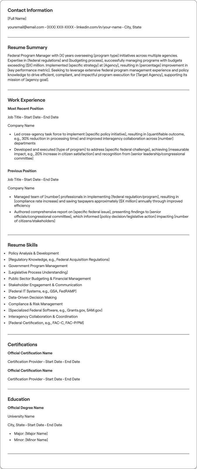 Federal resume example