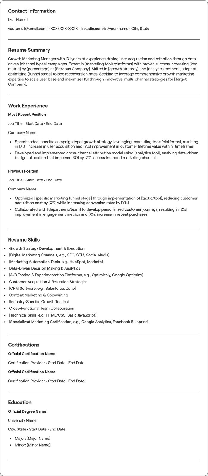 Growth Marketing Manager resume example