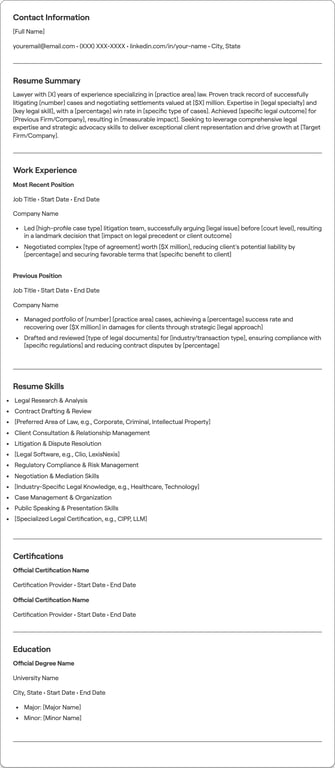 Lawyer resume example