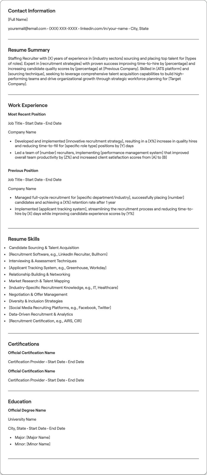 Staffing Recruiter resume example