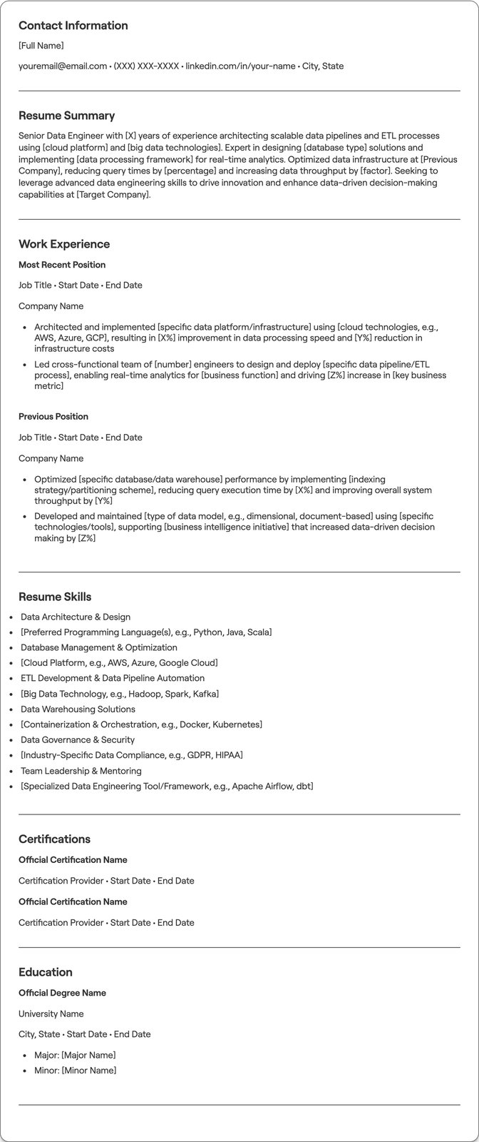 Senior Data Engineer resume example