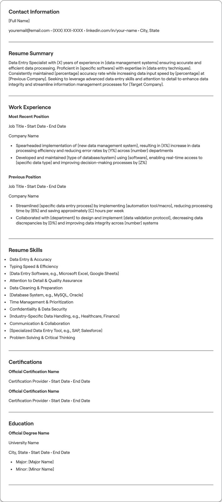 Data Entry Specialist resume example