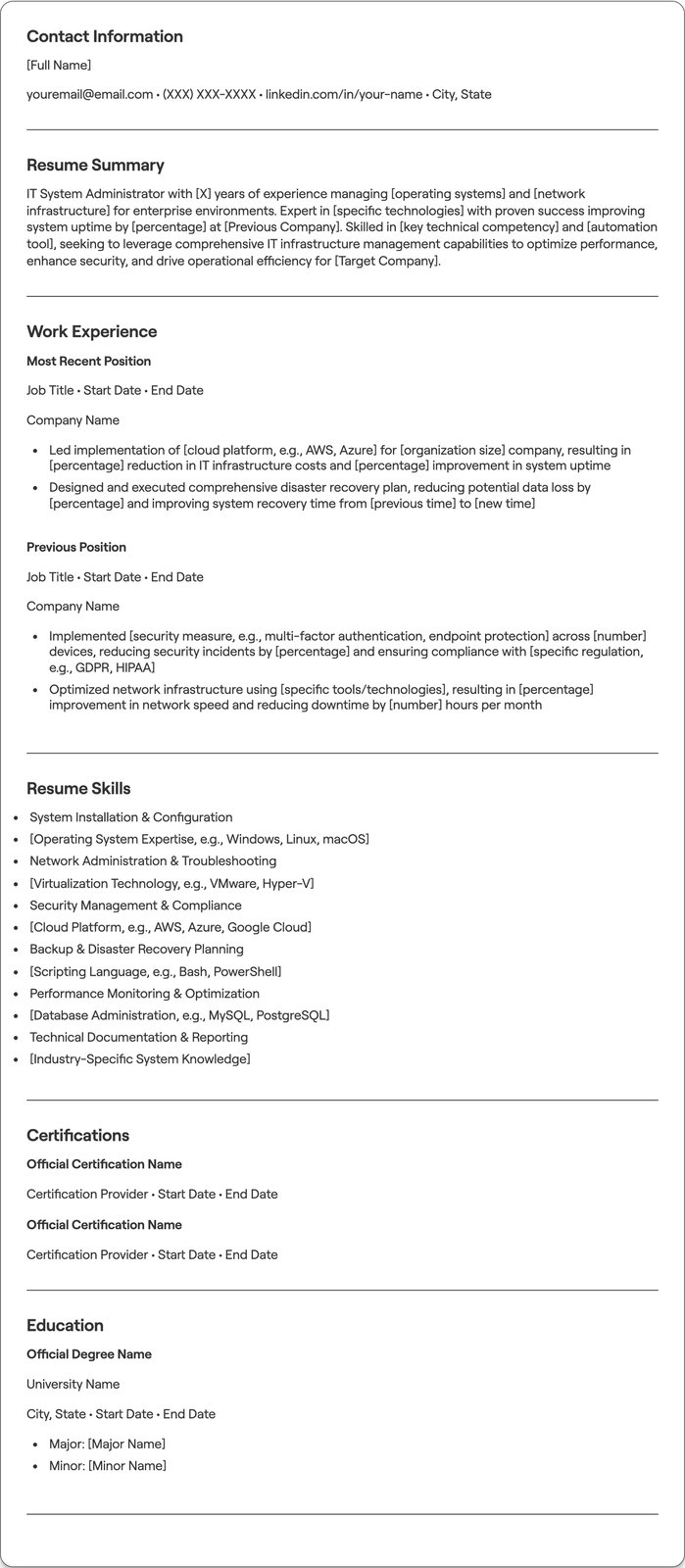 IT System Administrator resume example