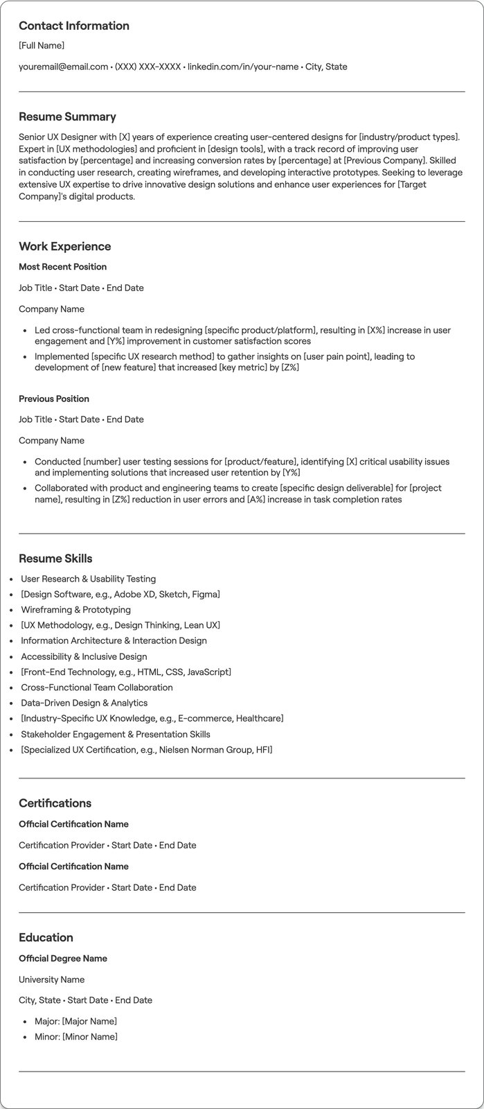Senior UX Designer resume example