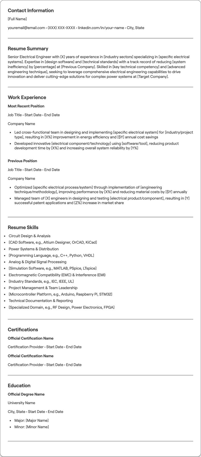 Senior Electrical Engineer resume example