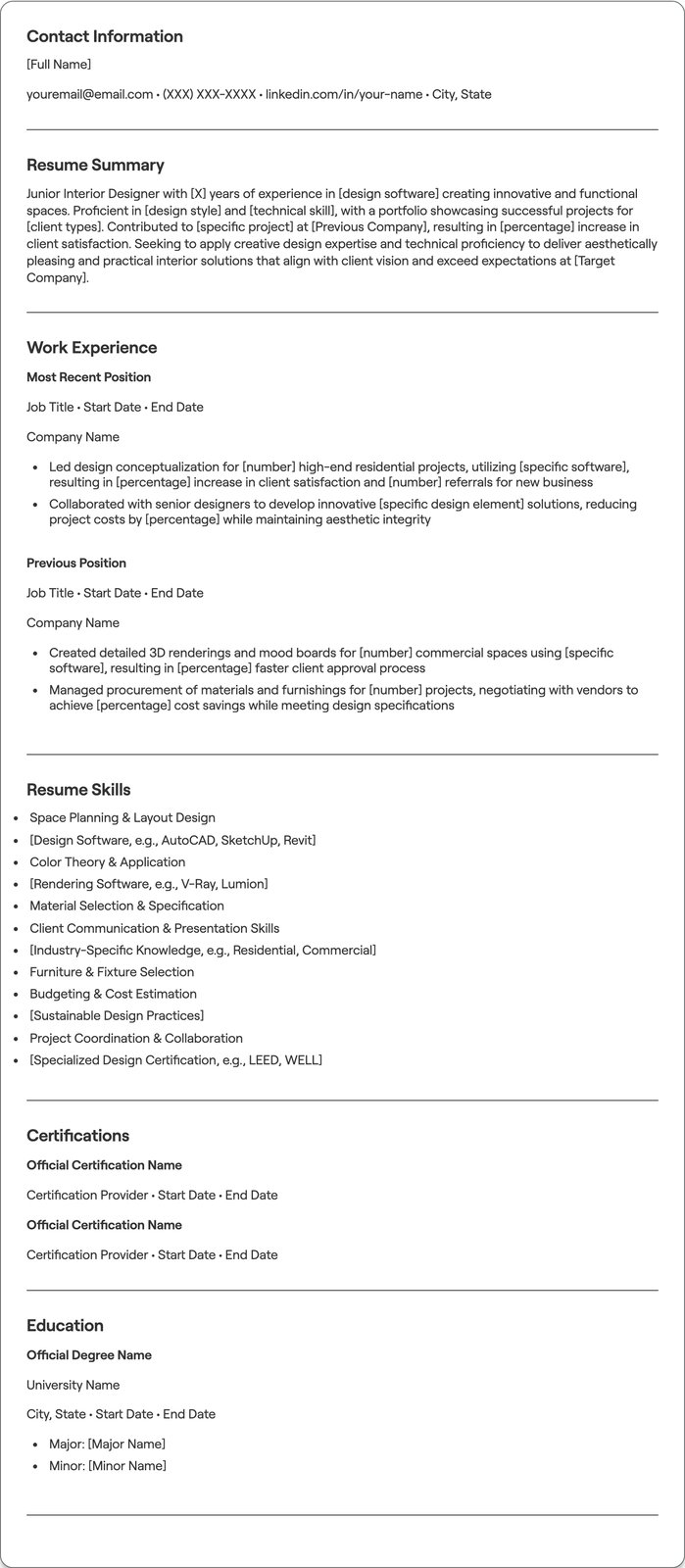 Junior Interior Designer resume example