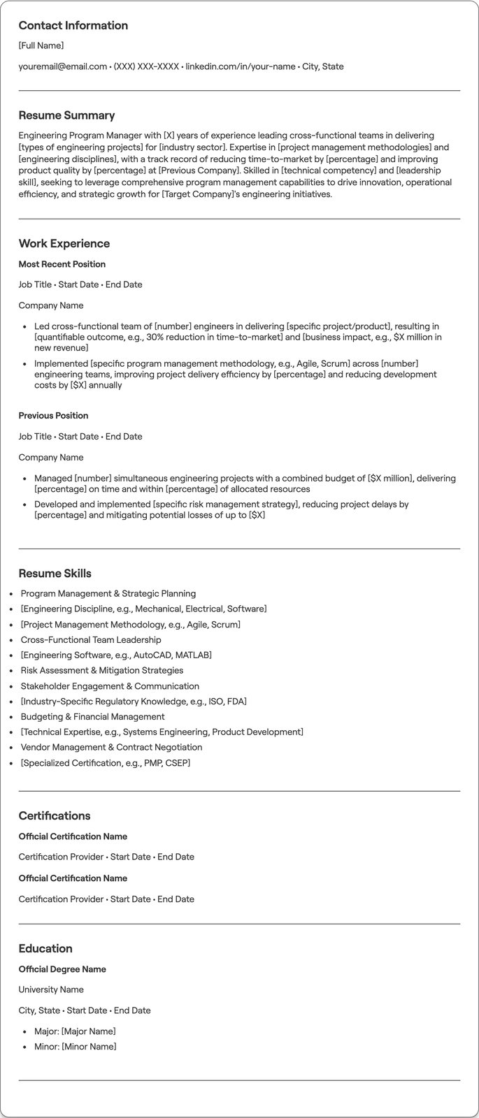Engineering Program Manager resume example