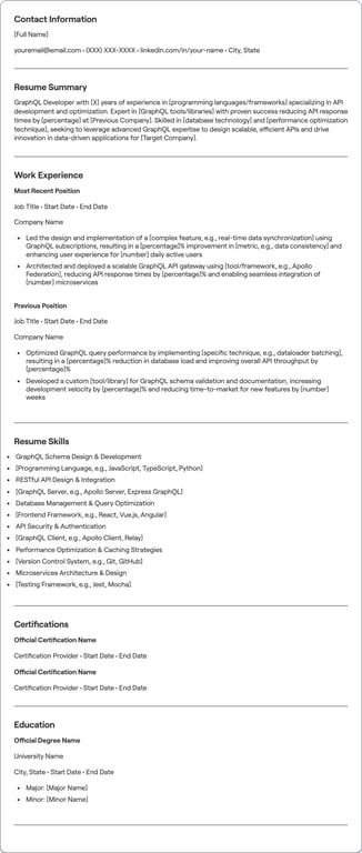 GraphQL Developer resume preview