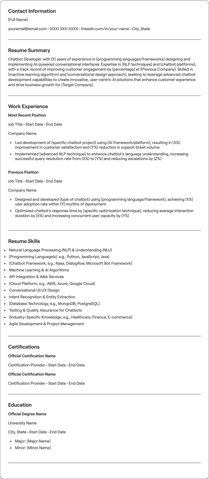 Chatbot Developer resume example