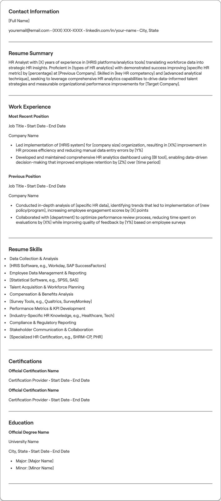 HR Analyst resume example
