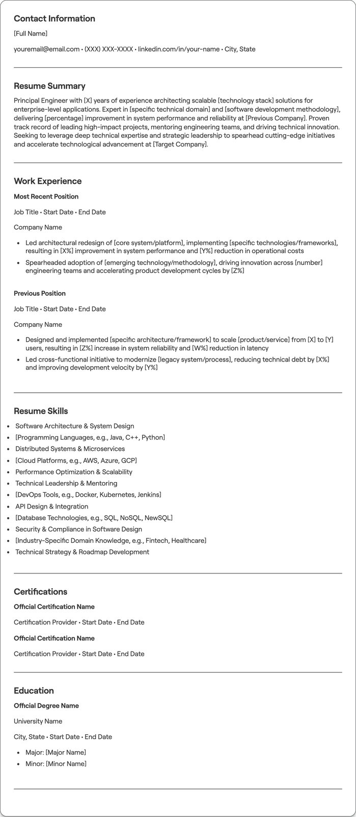 Principal Engineer resume example