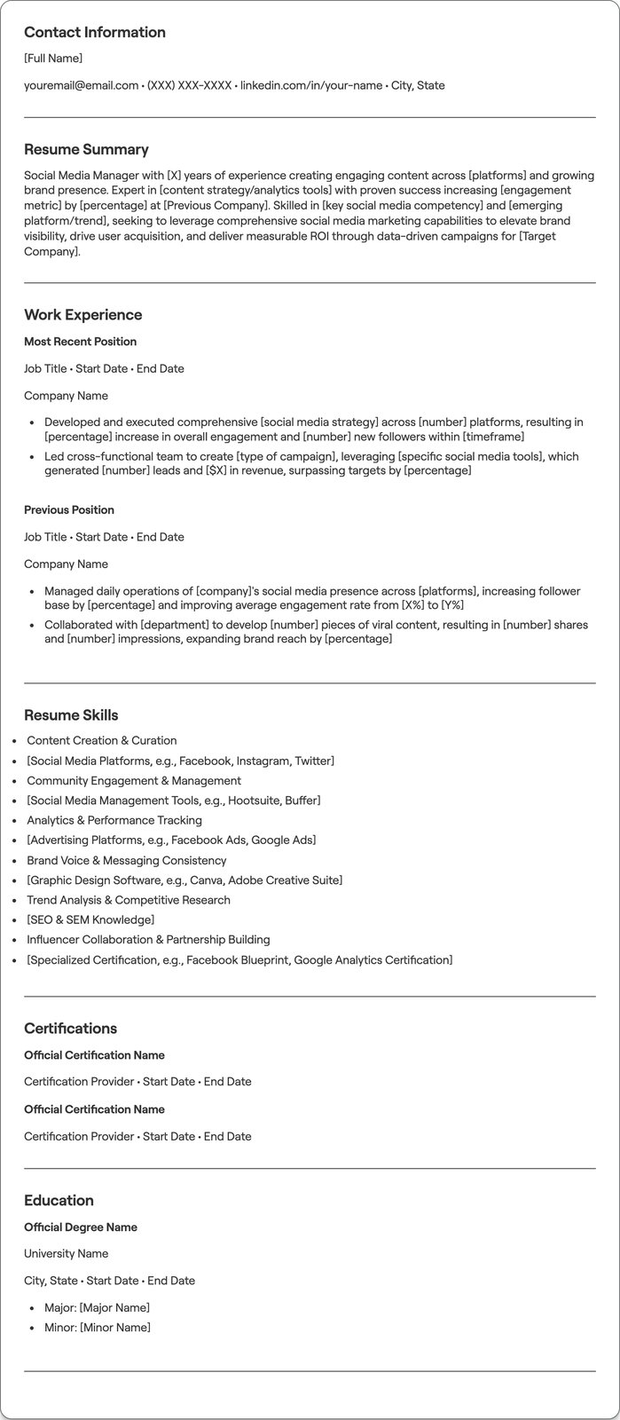 Social Media Manager resume example