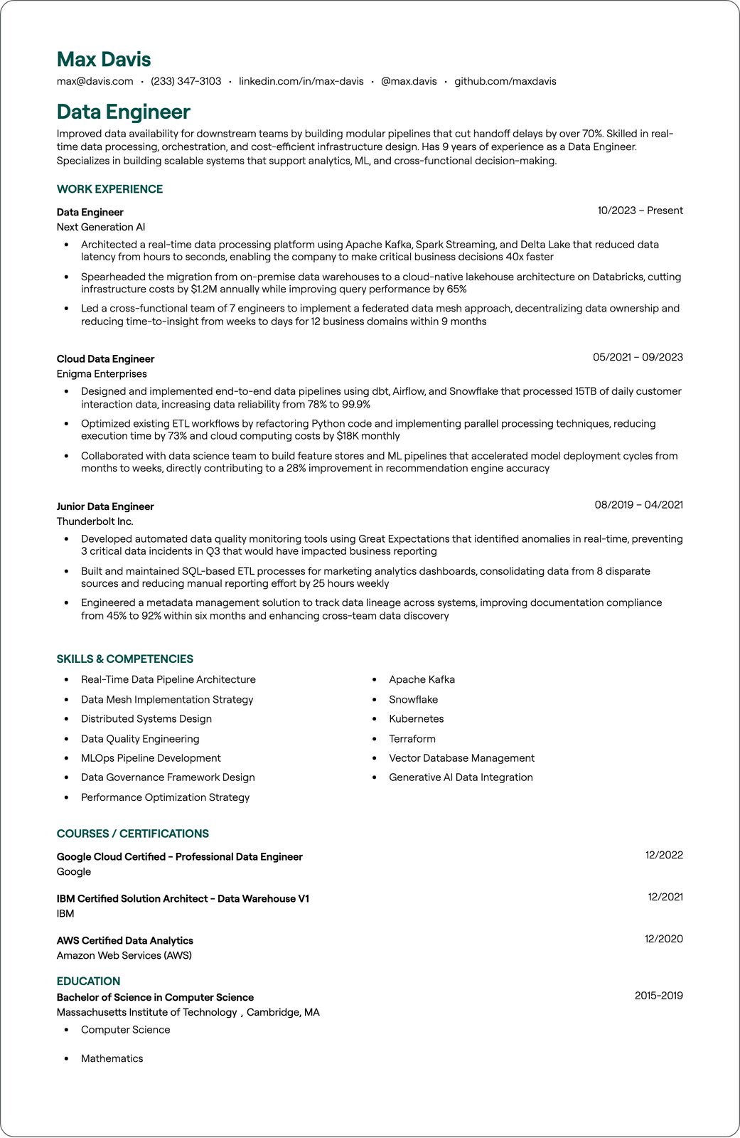 Snowflake Data Engineer resume example