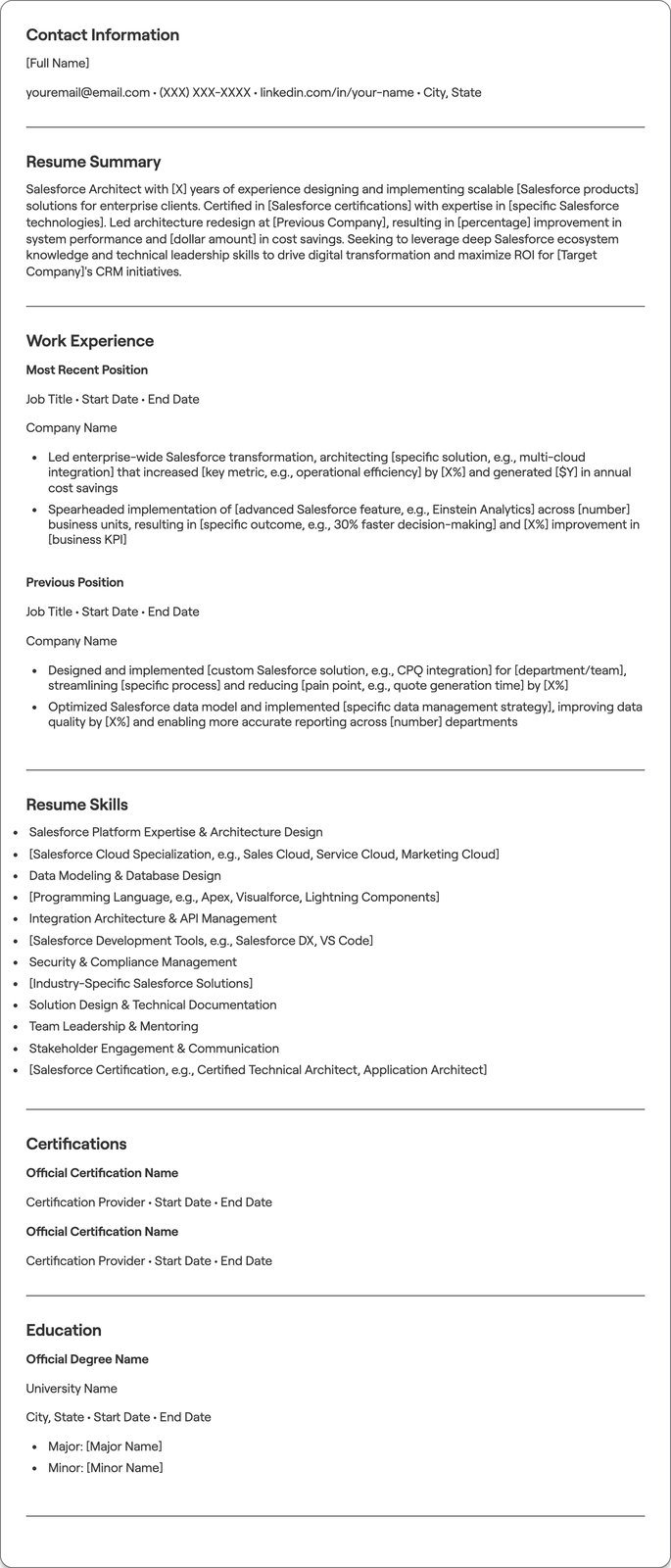 Salesforce Architect resume example