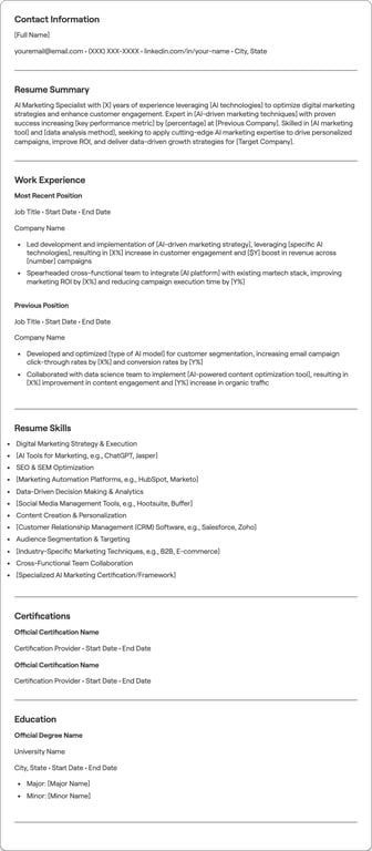 AI Marketing Specialist resume preview