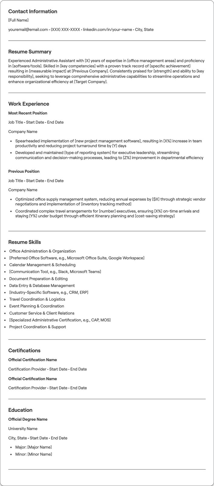 Experienced Administrative Assistant resume example