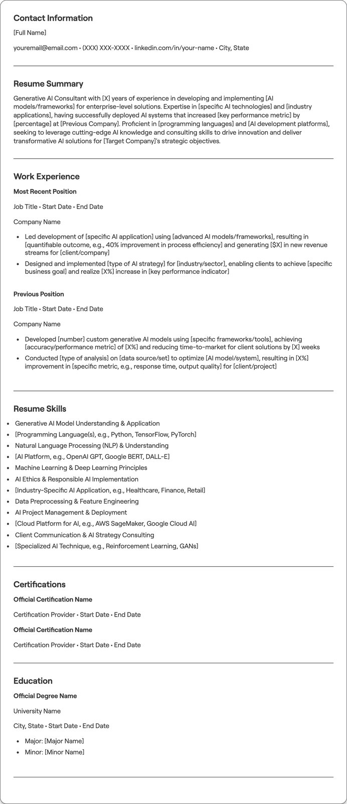 Generative AI Consultant resume example