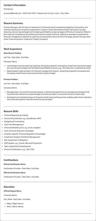 Finance Manager resume example