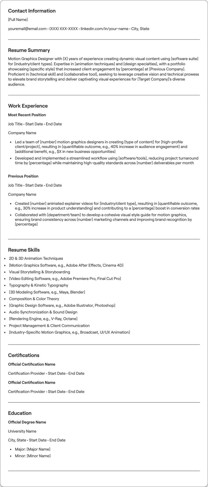 Motion Graphics Designer resume example