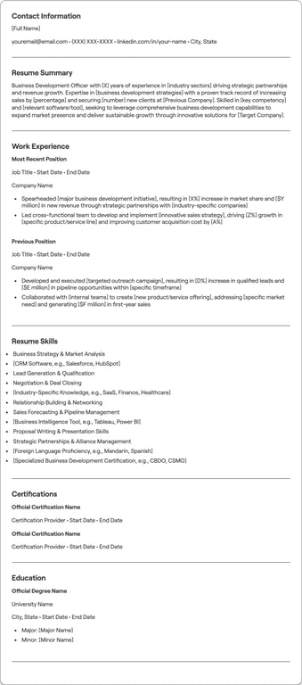 Business Development resume example