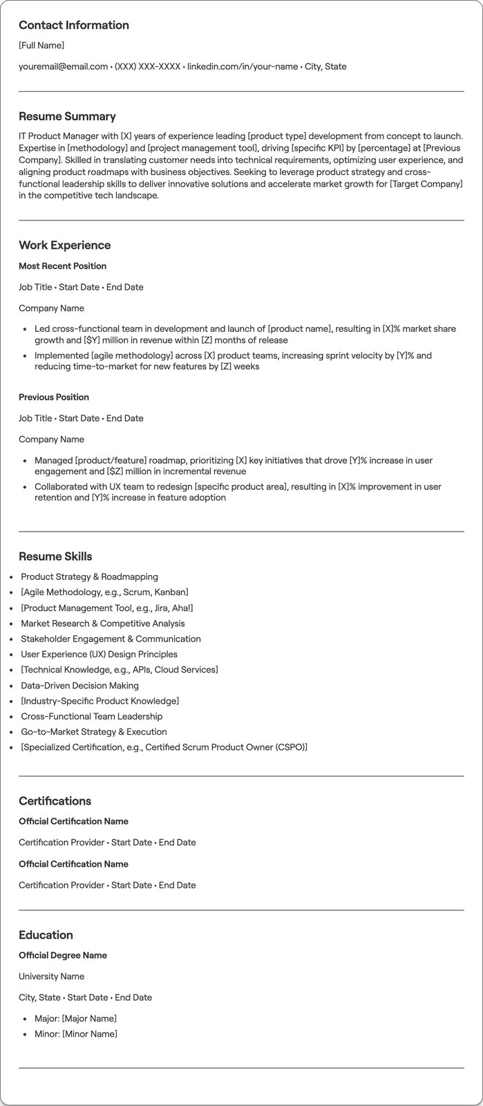IT Product Manager resume example