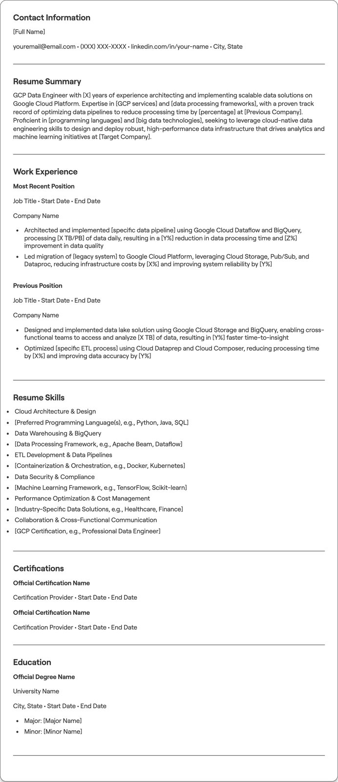 GCP Data Engineer resume example