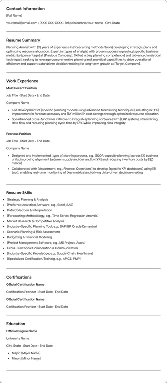 Planning Analyst resume example