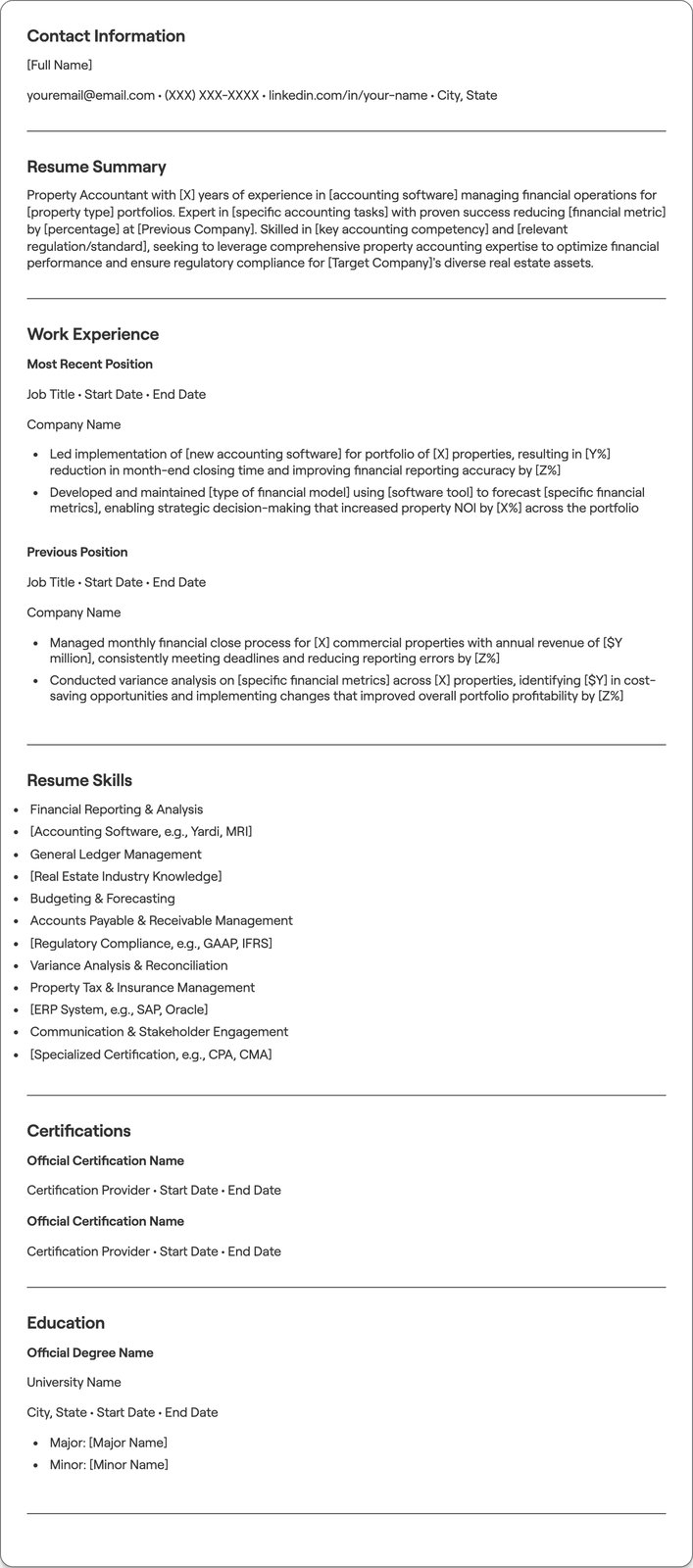 Property Accountant resume example