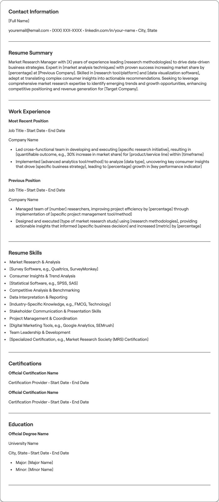 Market Research Manager resume example