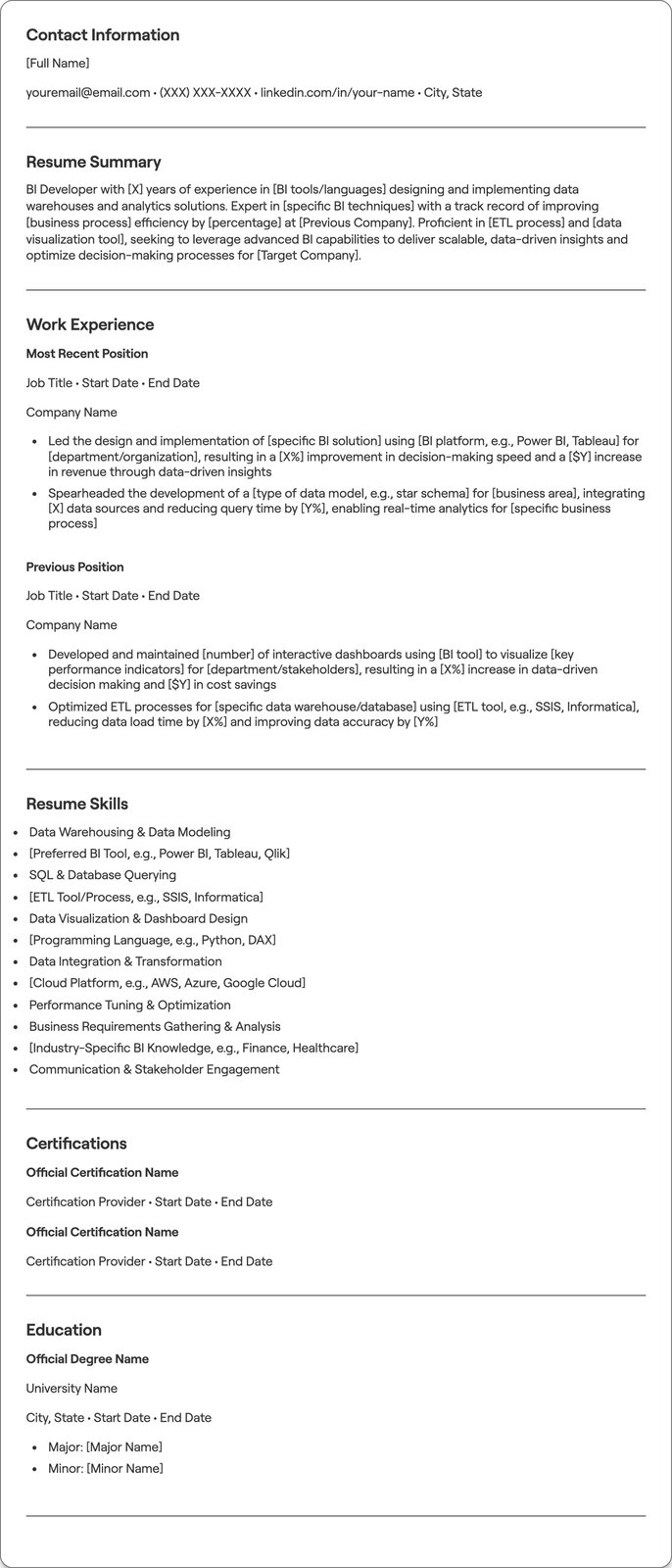 BI Developer resume example