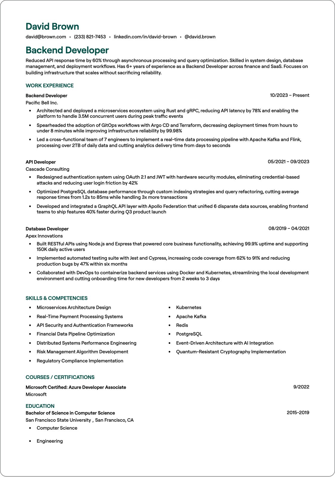 Senior Backend Developer resume example